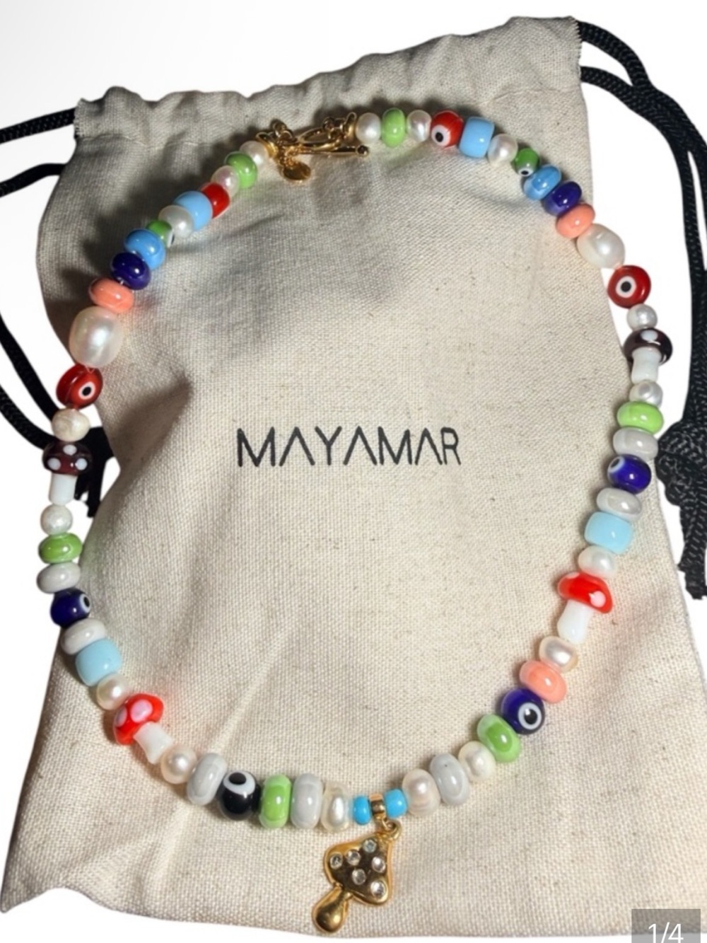 Mayamar Brand Bew Multicolor Beaded Necklace with Mushroom Charm